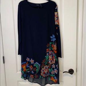 Desigual black Floral dress midi size 12 US NWOT.